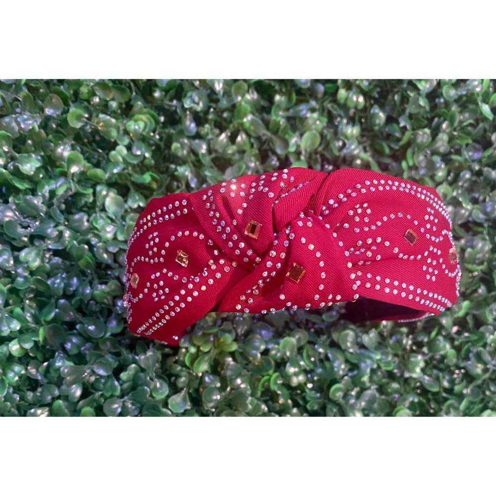 NEW PINK PANACHE rhinestone bandana top knot headband in red